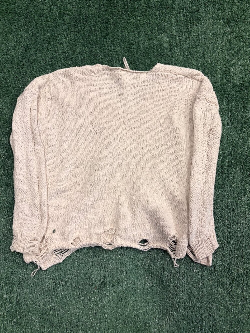 Cream Distressed Knit Sweater Pocket Detail Size S - Picture 3 of 3